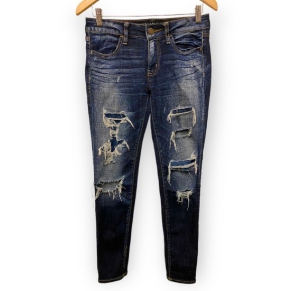 American Eagle 2 Short Jeggings Distressed Patched Vintage Collection Jeans - Picture 1 of 12